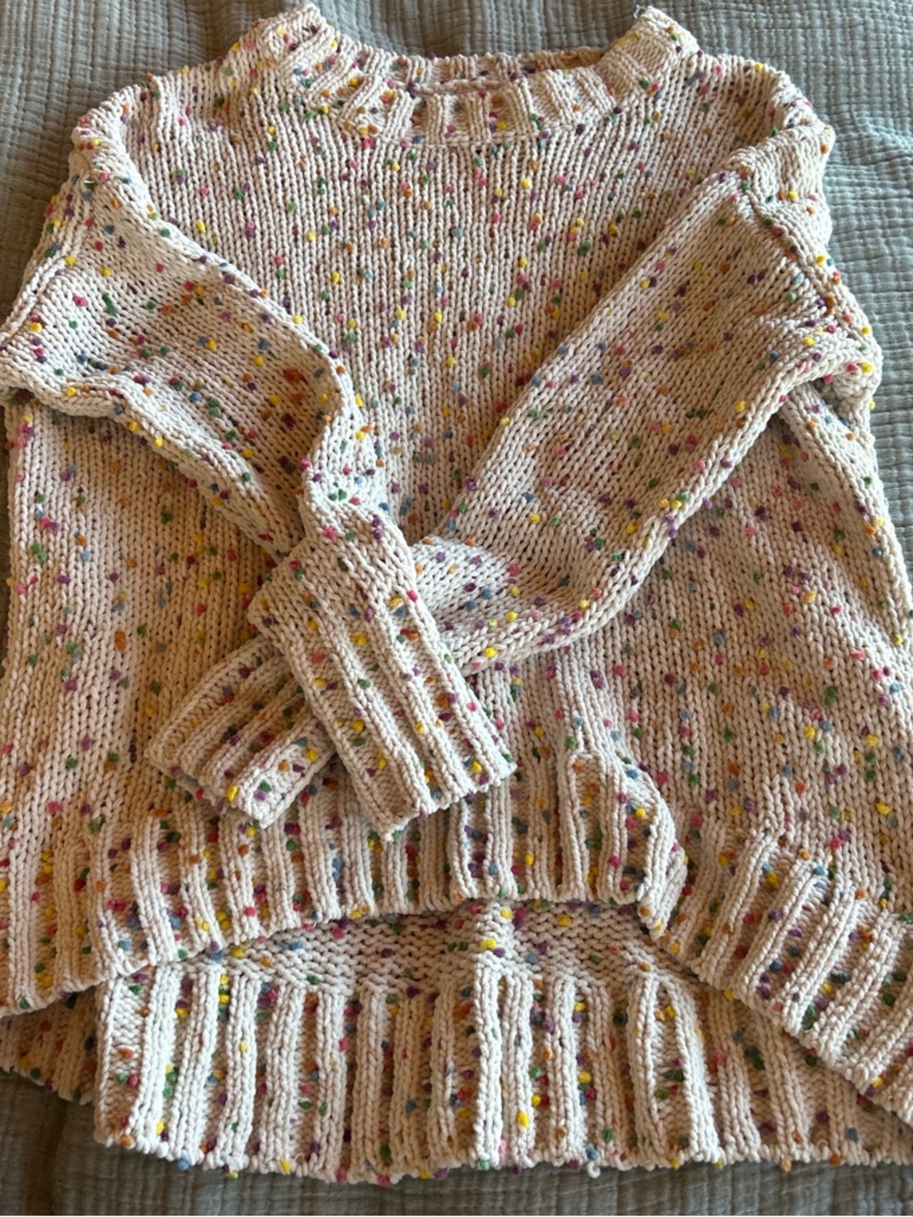 Seven7 Cream Speckled Crewneck Sweater with Multicolor Flecks